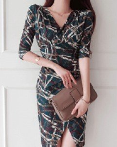 체인 셔링 랩 원피스