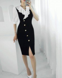 모조 주름 배색 원피스 ▨리미티드 15%▨