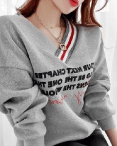 [체온UP] 챕터 배색 기모 브이넥 맨투맨