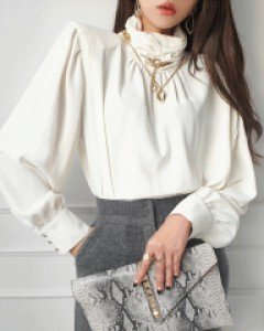 셔링 벌룬 패드 블라우스