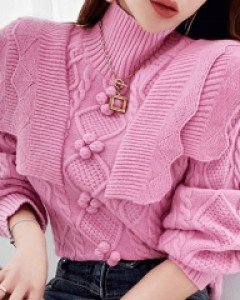 [체온UP]  꽈배기 방울 프릴 니트