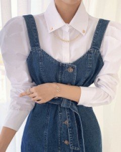 코지 체인 퍼프 블라우스