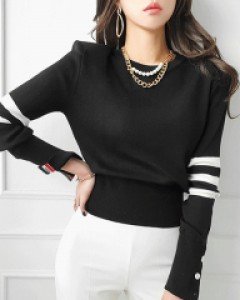 클라 소매배색 니트 [국내제작]