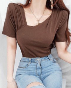 닐라 언발 숄더 패드 티