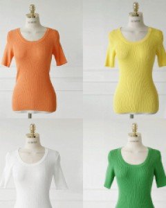 마카롱 골지 라운드 니트 티