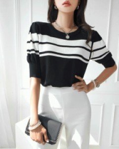 코지 퍼프배색 니트