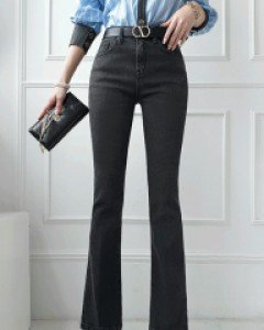 리사이클 아이롱 흑청 세미 부츠컷팬츠[프리미엄 친환경 소재]