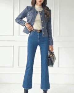 리사이클 아이롱 데님 세미 부츠컷팬츠