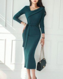 모어 언발 골지원피스 (허리끈SET)