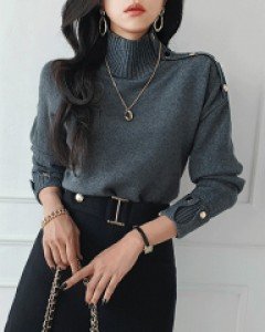 월드 버튼 루즈 니트