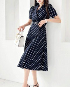 도트 숄 원피스 (벨트SET)