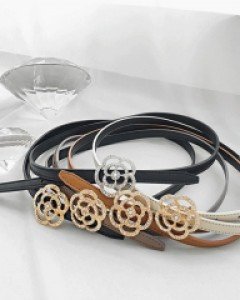 [소가죽100] 까멜리아 비즈 큐빅 벨트