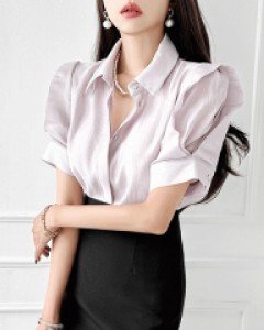 플라 주름 반팔 블라우스