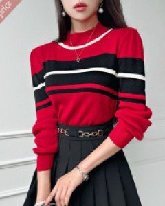 삼색 미들 폴라 니트