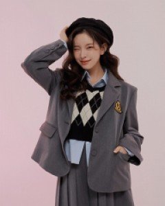 [무료배송] 프레피 셋업 자수 자켓 B0802