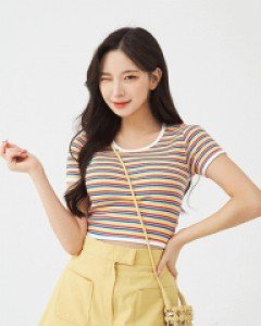 [무료배송] 컬러 믹스 스트라이프 크롭 티 B2207