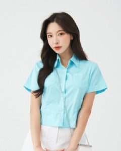 [무료배송] 스판 라인 크롭 반팔 셔츠 B2207