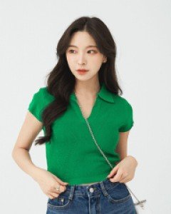 [무료배송] V넥 카라 크롭 숏 티 B2207