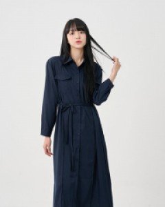 [무료배송] 더블 포켓 셔츠 롱 원피스 (끈set) B2309