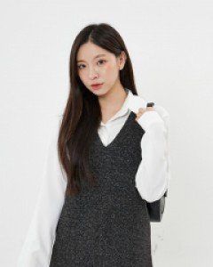 [무료배송] 컬러 믹스 울 딥 넥 원피스 B2909