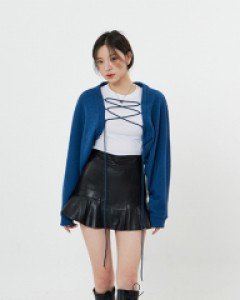 [무료배송] 폭스 레더 하프 프릴 미니스커트 B2909