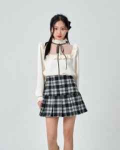 [무료배송] 플리츠 체크 밴딩 스커트 B1711