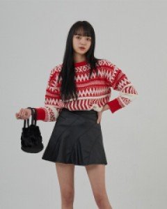 [무료배송] 물결 스티치 레더 미니 스커트 B2212