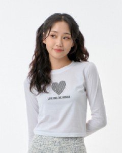 [무료배송] 하트 체커보드 크롭 티셔츠 B1901