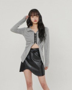 [무료배송] 투웨이 언발 컷팅 레더 미니 스커트 B2701