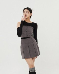 [무료배송] 매니쉬 와이드 벨트 플리츠 스커트 B0302