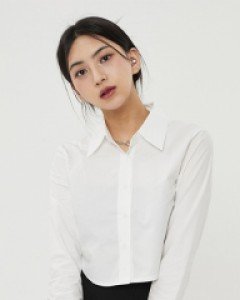 [무료배송] 레터링 테이핑 라운드 크롭 셔츠 B0302