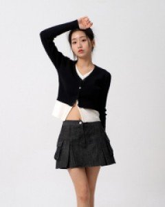 [무료배송] 더블 포켓 청 미니 스커트 BA1702