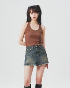 [무료배송] 빈티지 워싱 레인 컷팅 미니 스커트 BA2103