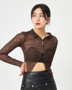 [무료배송] 시스루 웨이브 블라우스 브라탑 세트(2pcs) BA2803