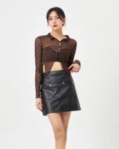 [무료배송] 투 포켓 레더 미니 스커트 BA2803