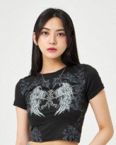 [무료배송] 실버 도트 날개 크롭 반팔 티셔츠 BA2803