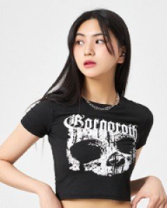 [무료배송] 빈티지 해골 페인팅 크롭 반팔 티셔츠 BA2803