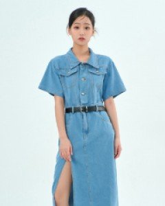 [무료배송] 사이드 트임 벨트 데님 원피스 BA1804