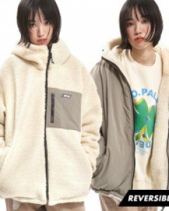 [NSTK] 양털 플리스 후드 집업 리버시블 자켓 (BEIGE/KHAKI) (20AW-K053)