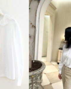 White ruffle shirt