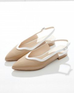 배색물결라인 낮은굽 슬링백