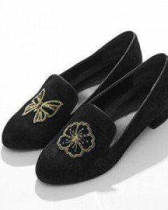 착화감이좋은 스웨이드 자수플랫로퍼