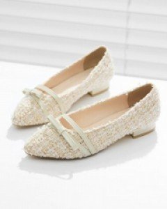 러블리 리본 포인트 트위드 플랫슈즈
