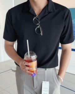 [CM.01] 심플한 미니멀룩 링클프리 오픈카라 반팔 티셔츠