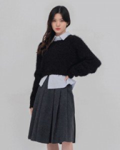 [무료배송] 블랙 데님 플리츠 미디 스커트