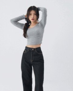 [무료배송] 블랙 스티치 와이드 롱 데님 U2804