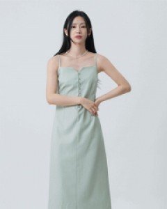 [무료배송] 브이넥 버튼 뷔스티에 롱 원피스 U0305 (2 color)