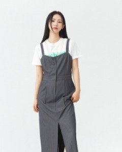 [무료배송] 모던 스트라이프 버튼 슬릿 뷔스티에 원피스 U2107 (2 color)