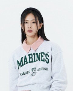 [무료배송] 마린 레터링 크롭 밴딩 맨투맨 U0609