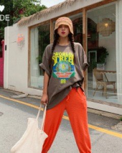 World Street Print Boxy Long Short Sleeve Tee